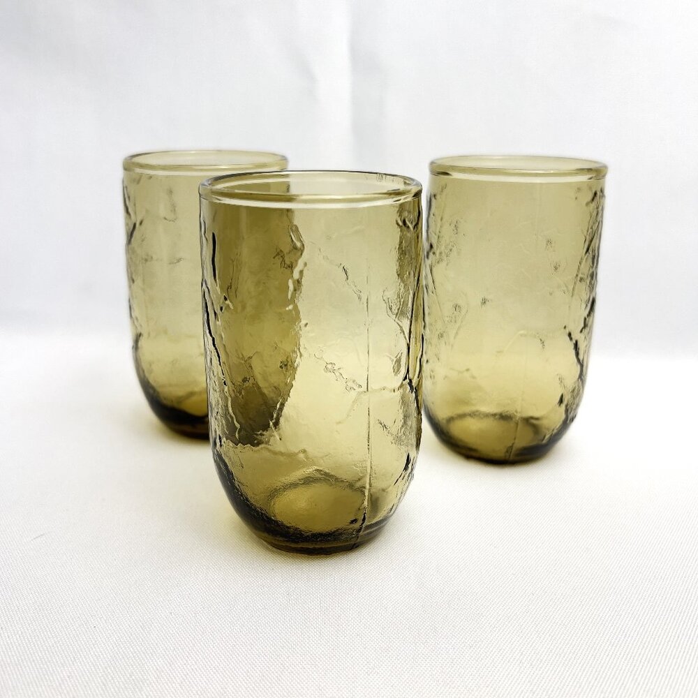 Anchor Hocking Juice Glasses Barware Sherwood Spicy Brown Textured Vintage 3 pcs